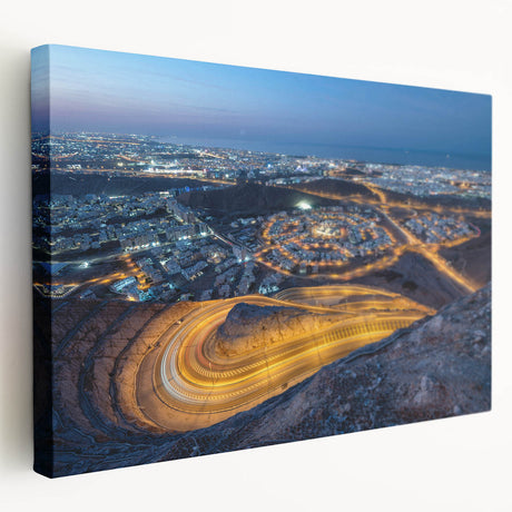 Middle Eastern landscape on large stretched canvas, featuring earthy tones and traditional architectural elements.