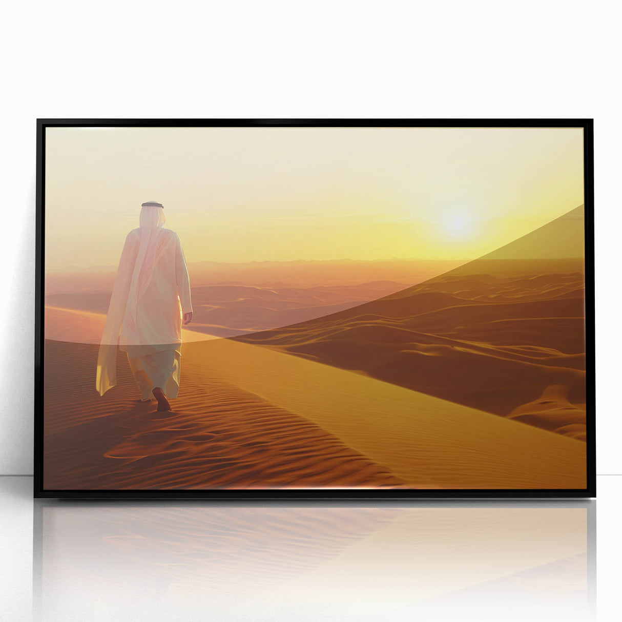 Large abstract wall art of Abu Dhabi skyline in muted gray tones on a framed acrylic, suitable for modern office decor.