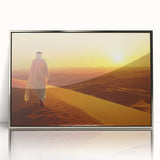 Mid-century modernist art of Abu Dhabi skyline in muted silver tones, framed acrylic, suitable for modern art wall decor.