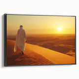 Black and white framed canvas of Abu Dhabi landscape, ideal for bedroom wall art in a vintage poster style.