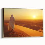 Framed canvas featuring a black and gold landscape painting of Abu Dhabi, ideal for bedroom wall art.