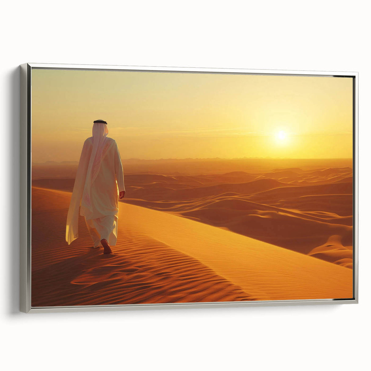 Framed canvas landscape art painting depicting Abu Dhabi scenery in colorful tones, ideal for modern living room decor.