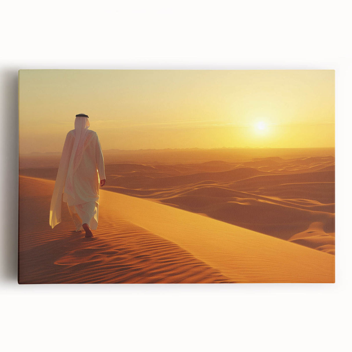 Black and white stretched canvas of Abu Dhabi skyline, ideal for kitchen wall art.