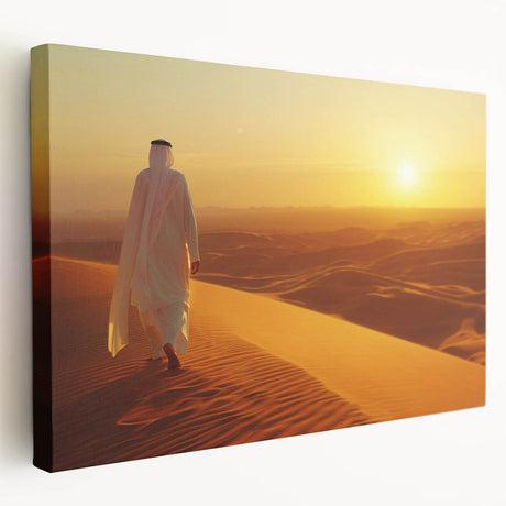 Large stretched canvas featuring a detailed Abu Dhabi skyline in muted earth tones, ideal for kitchen wall art.