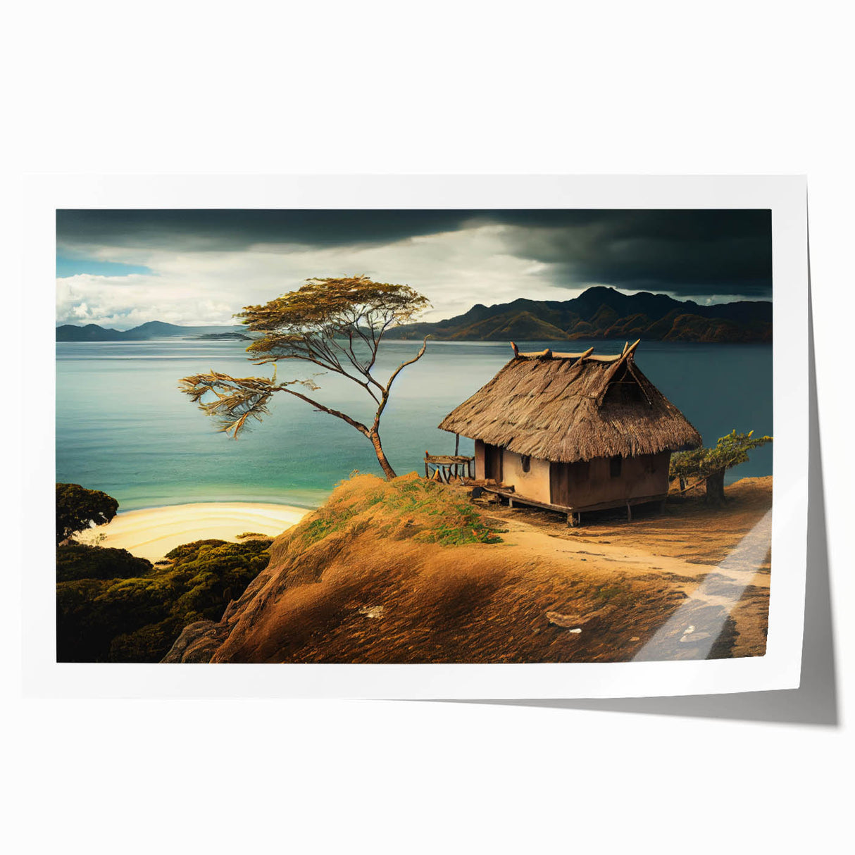 Extra large rolled print of a Fiji ocean scenery with vibrant blues and greens, ideal for dining room wall art.