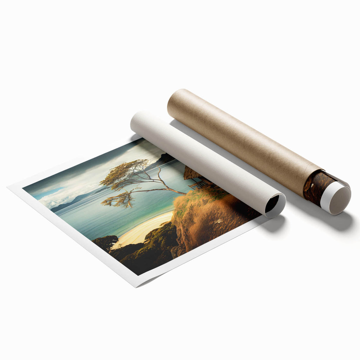 Extra large rolled print of a serene Fiji landscape with lush greenery and calm waters, ideal for classy bathroom wall art.