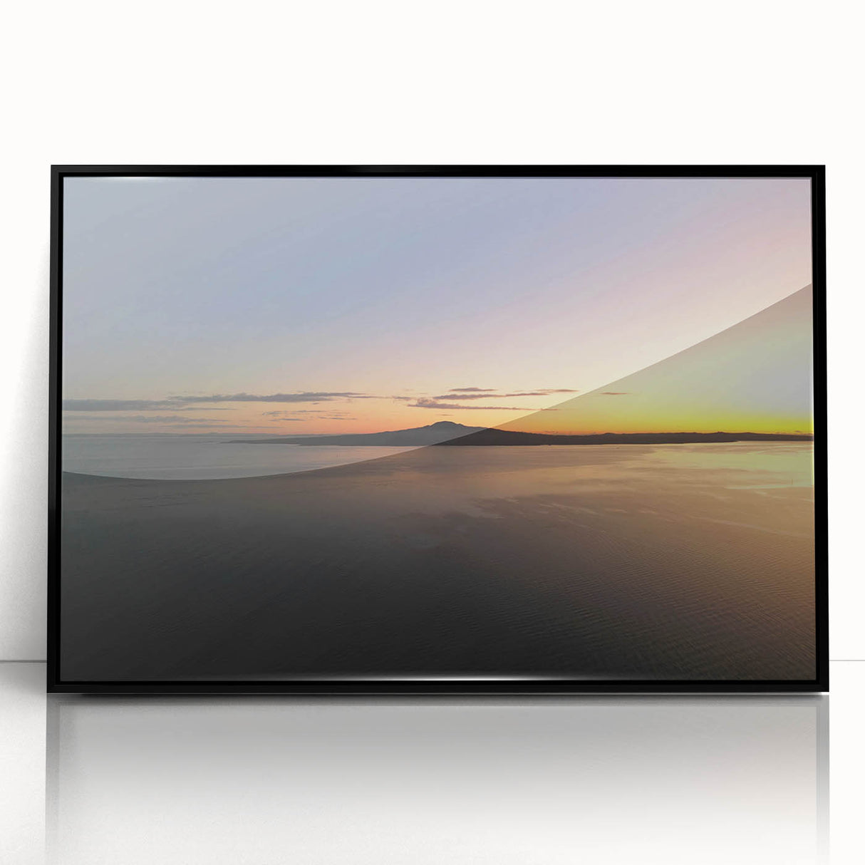 Large abstract wall art of Auckland skyline in muted grays and blues on a framed acrylic, ideal for modern office decor.