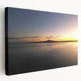 Panoramic view of Auckland skyline on a stretched canvas, in cool blue and green tones, suitable for kitchen wall art.