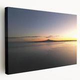 Panoramic view of Auckland skyline on a stretched canvas, in cool blue and green tones, suitable for kitchen wall art.