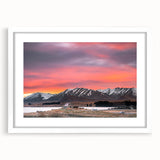 Abstract art print of Canterbury, New Zealand landscape in muted earth tones on a white-framed canvas.
