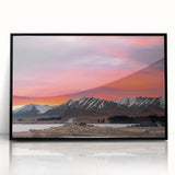 Large abstract wall art of Canterbury, New Zealand in muted earth tones on a black framed acrylic.