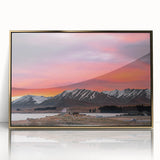 Art deco poster of Canterbury, New Zealand scenery in gold frame, acrylic print, suitable for modern art wall decor.