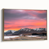 Framed canvas depicting a vintage-style Canterbury, New Zealand landscape in muted earth tones, ideal for bedroom wall art.