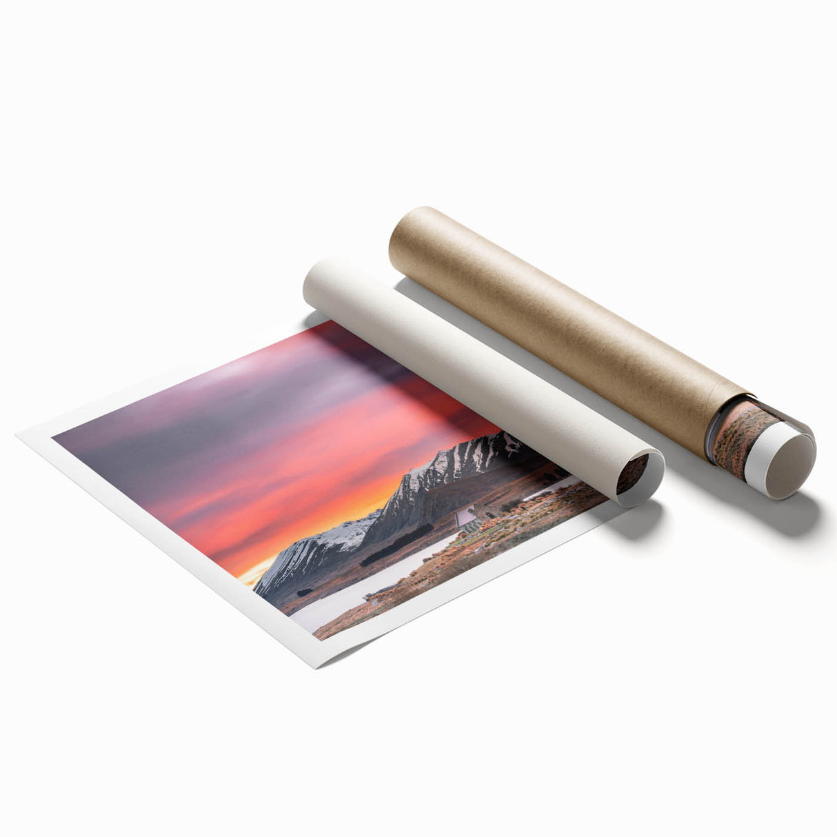 Extra large rolled print of a Canterbury, New Zealand landscape with vivid green fields and distant mountains.