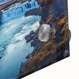 Large abstract wall art depicting a stylized Argentine landscape in muted earth tones on acrylic glass.