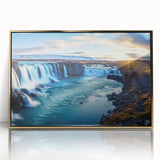 Large art print of a mid-century modernist Argentinian landscape in muted earth tones on framed acrylic.