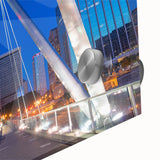 Large abstract wall art featuring mid-century modernist style with vibrant hues, displayed on acrylic glass.