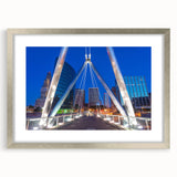 Textured art print depicting an abstract scenery of Connecticut in muted gray and blue tones, framed in silver.