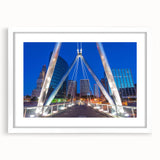 Abstract art print depicting a serene Connecticut landscape in muted green and blue tones, framed with a white mat.