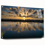 Large abstract wall art depicting the Daytona scenery in muted blues and greens on acrylic glass.