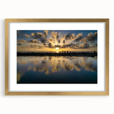 Extra large abstract art print featuring textured hues of blue and gray, mounted in a gold frame.