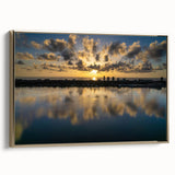 Framed canvas of Daytona landscape with vintage poster art style in black and gold tones, ideal for bedroom decor.