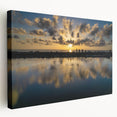 Daytona beach scene on large stretched canvas, featuring vibrant blue and sandy tones, suitable for kitchen wall art.