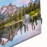 Large abstract wall art depicting Idaho scenery in mid-century modern style on acrylic glass, ideal for dining room art.