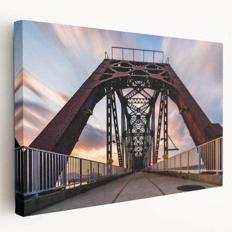 Side view of a stretched canvas depicting a serene Kentucky landscape in muted green and blue tones.