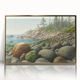 Acadia National Park scenery on large acrylic print framed in gold, featuring mid-century modernist style.