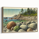 Framed canvas landscape painting of Acadia, Maine, with vibrant autumn colors, ideal for living room decor.