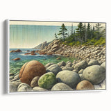 Vintage poster art of Acadia, Maine on framed canvas, featuring colorful art in extra large size.