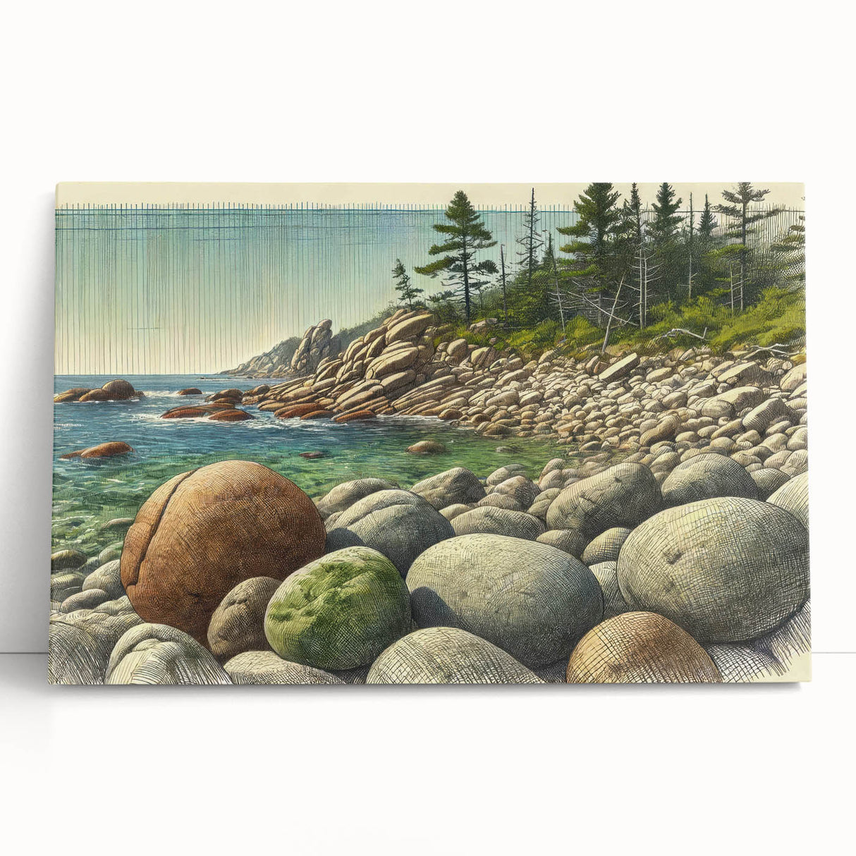 Black and white large canvas print of Acadia National Park, ideal for kitchen wall art.