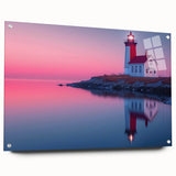 Acrylic print of a Maine landscape in soft blue and green tones, ideal for dining room decor.