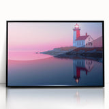 Large abstract wall art depicting Maine scenery in muted blue and green tones, framed in black acrylic.