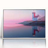 Acrylic print of a serene Maine landscape in subdued colors, framed in white, suitable for modern nursery decor.