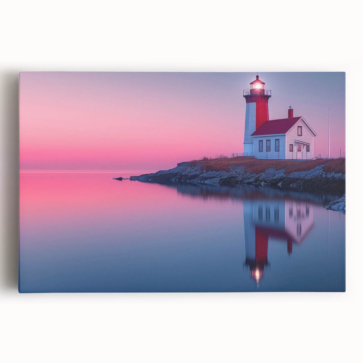 Black and white photo of Maine coastline on stretched canvas, ideal for kitchen wall art.