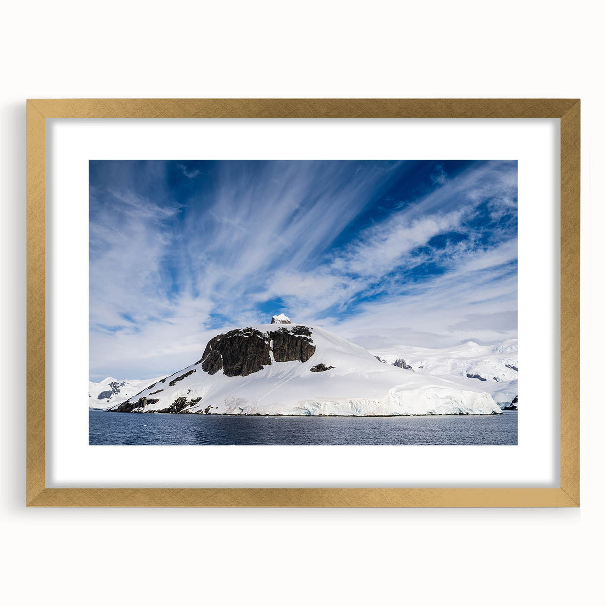 Extra large abstract art print of Charlotte skyline in textured gold frame, ideal for living room decor.