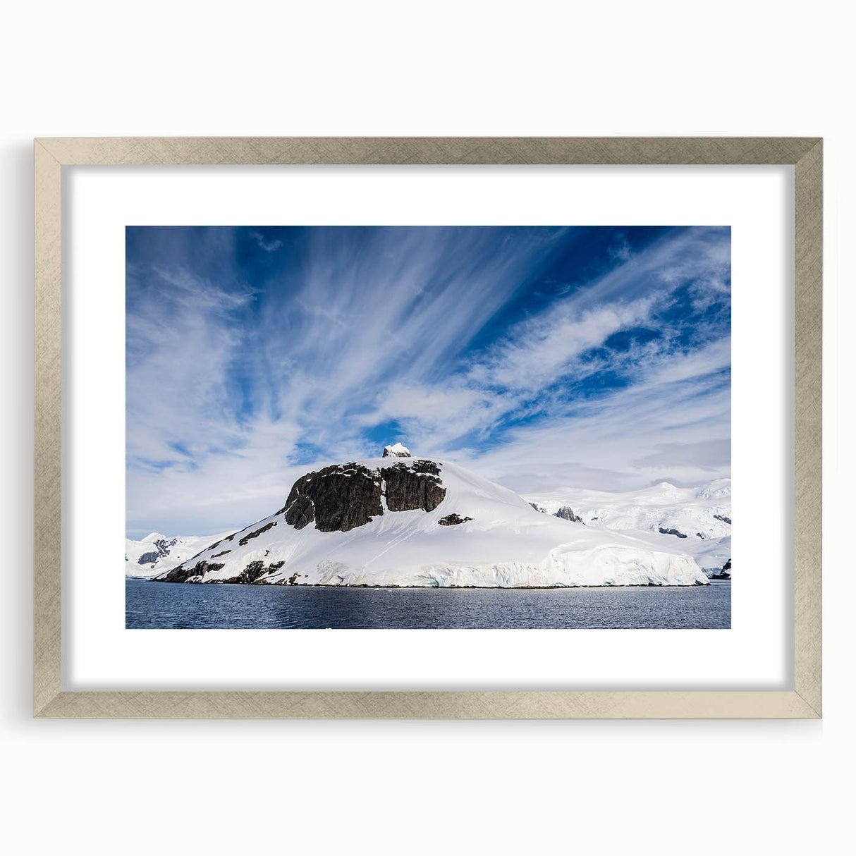 Textured art of Charlotte skyline in muted grays and blues on a framed silver mat, suitable for bedroom decor.