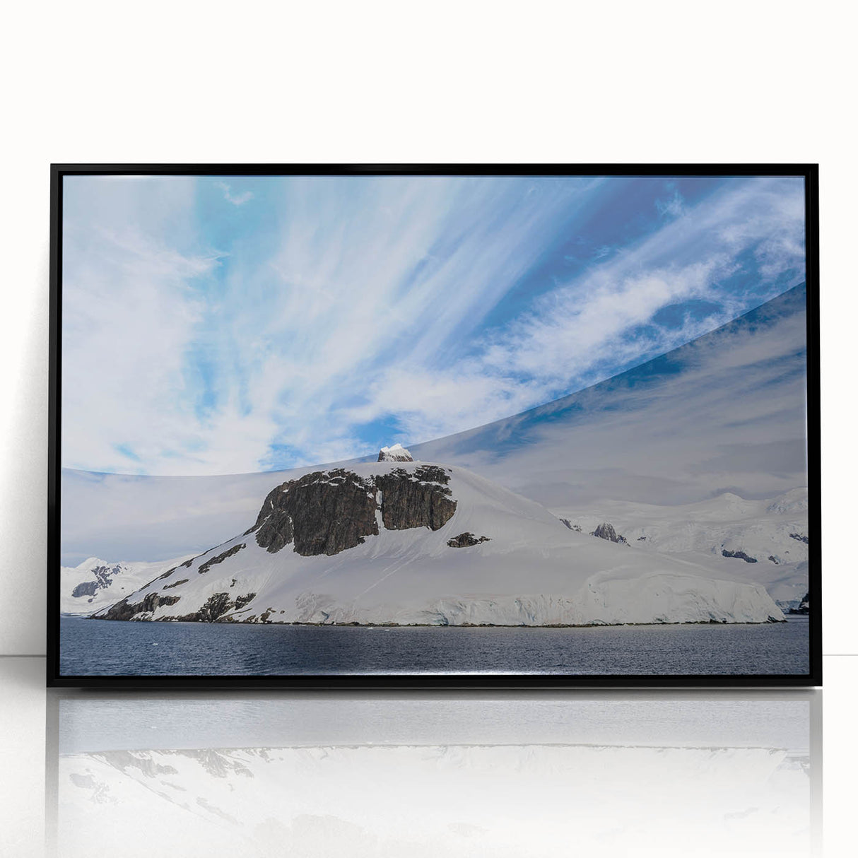 Large abstract wall art depicting the Charlotte skyline in muted gray and blue tones on a framed acrylic print.