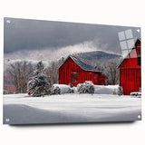 Acrylic print of a Vermont landscape with green foliage and a serene lake, suitable for dining room decor.