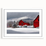 Abstract art print of Vermont scenery in muted earth tones on a white matted frame, ideal for dining room decor.