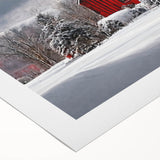 Art deco poster of Vermont scenery in muted green and brown tones on rolled canvas, suitable for dining room wall art.