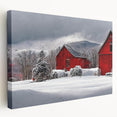 Side view of a large stretched canvas depicting a serene Vermont landscape in soft green and blue tones.