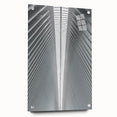 Large abstract wall art depicting the Seattle skyline in muted blue tones on acrylic glass.