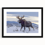 Extra large abstract art print of Grand Tetons with vibrant colors on textured canvas, framed in black.