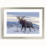 Textured art of Wyoming's Grand Tetons in muted earth tones on a framed silver mat, suitable for bedroom decor.