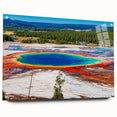 Acrylic print of Yellowstone scenery with vivid blue and green tones, suitable for dining room decor.