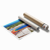Extra large rolled print of Yellowstone scenery with vibrant green and blue tones, ideal for classy bathroom wall art.