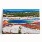 Black and white photo of Yellowstone scenery on stretched canvas, ideal for kitchen wall art.
